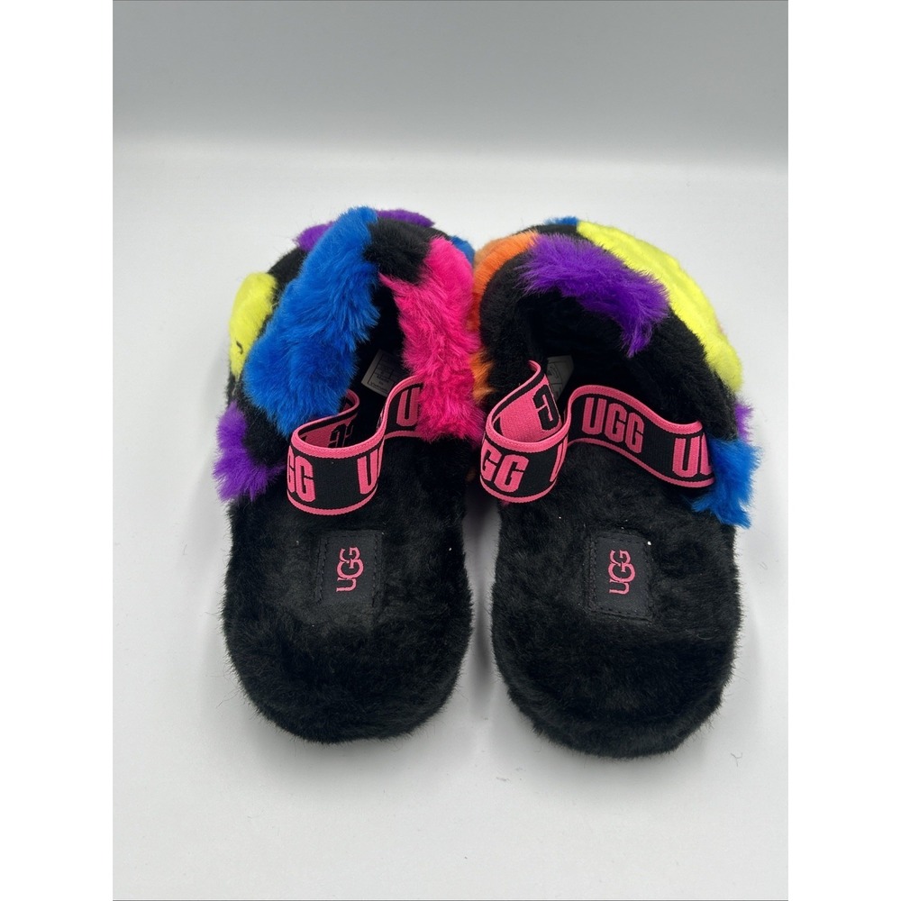 UGG Fluff Yeah Slide Women's Size 6 Black/Rainbow Rare - Picture 4 of 8